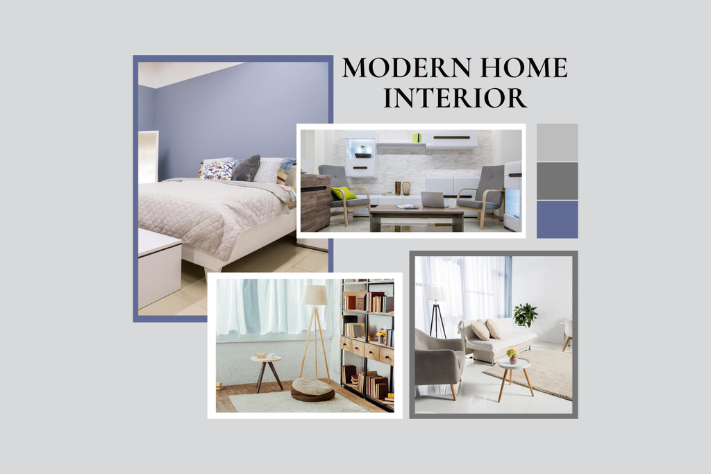 Modern Home Interior Grey and Violet Mood Board tervezősablon