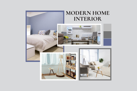 Moderni kodin sisustus harmaa ja violetti Mood Board Design Template