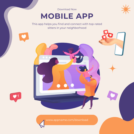 Mobile Application for Finding a Babysitter Instagram Design Template