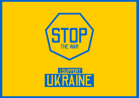 Blue Inscription Against War in Ukraine on Yellow Poster B2 Horizontal Design Template