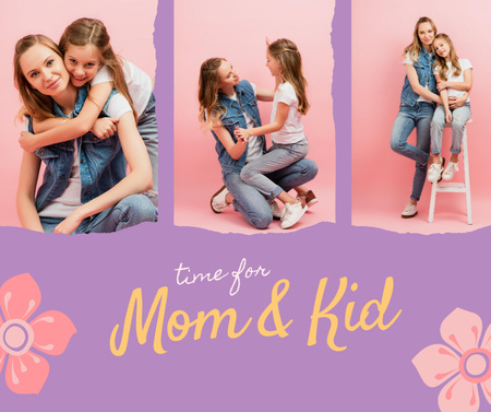 Mom and kid photo collage Facebook Design Template