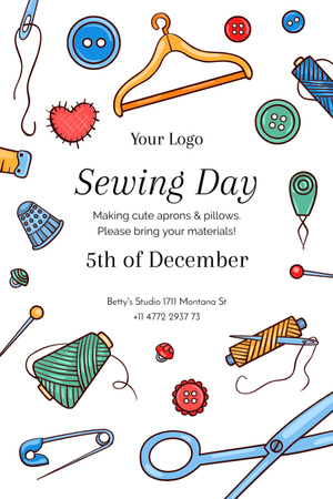 Sewing day event with needlework tools Invitation 6x9in Design Template