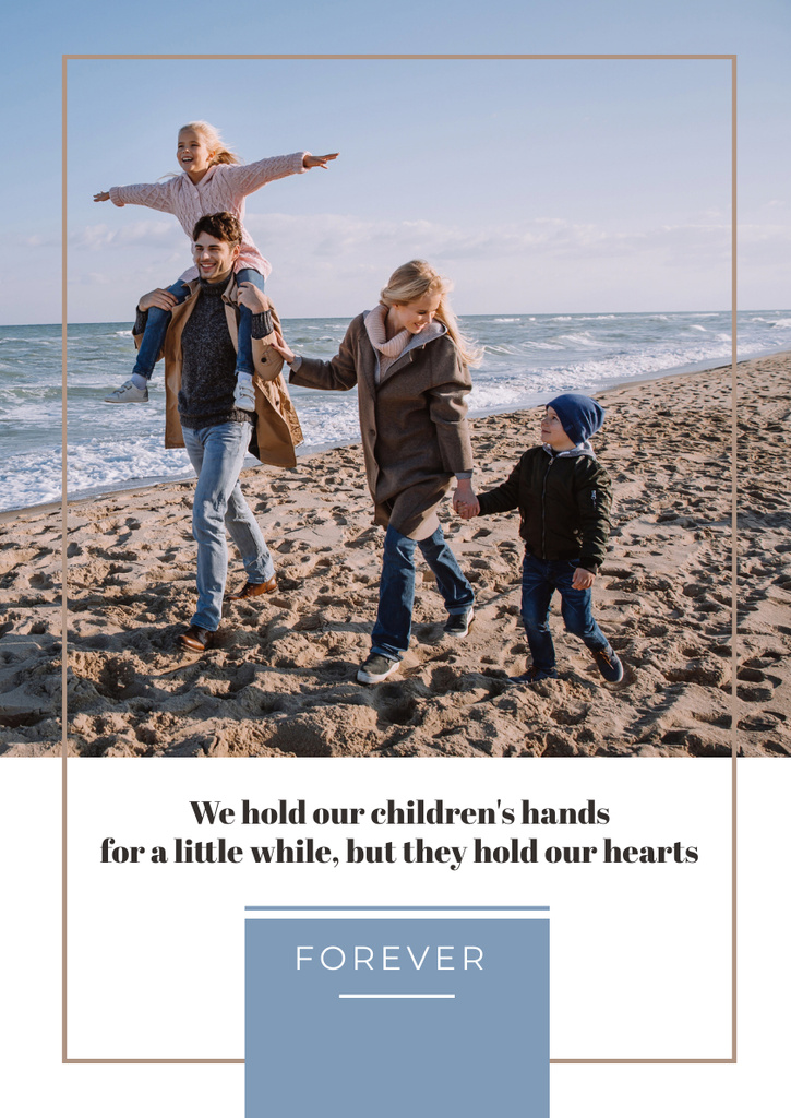 Parents with Kids having Fun at Seacoast Poster A3 – шаблон для дизайну