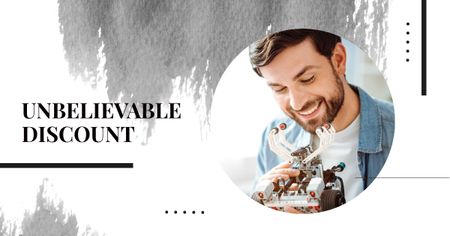 Discount Offer with Man holding Robot Facebook AD Design Template