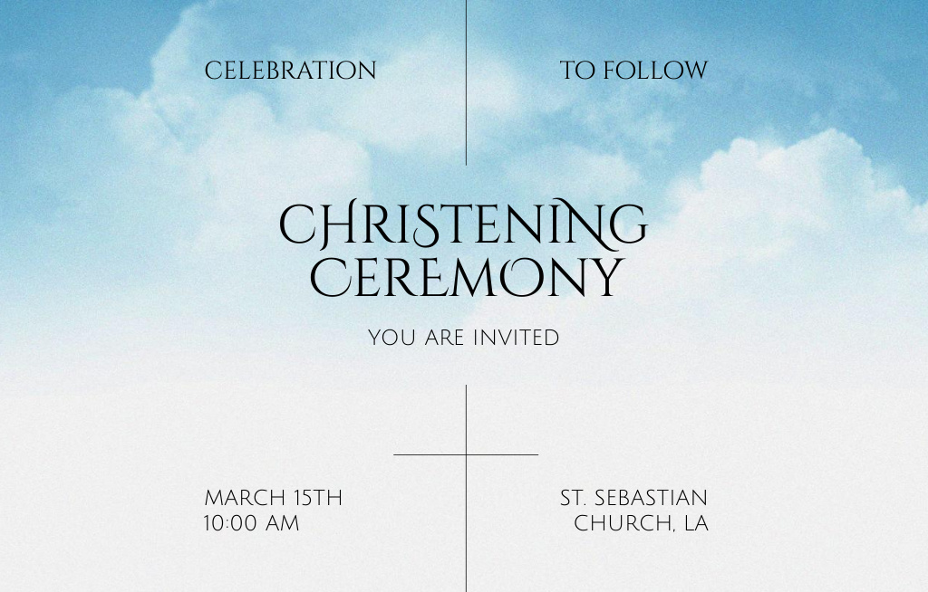 Religious Christening Ceremony With Clouds In Sky Invitation 4.6x7.2in Horizontal Πρότυπο σχεδίασης