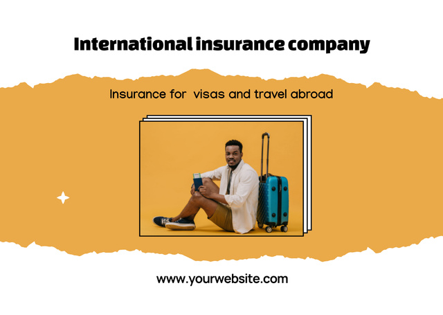 Ontwerpsjabloon van Flyer A6 Horizontal van Advertisement for International Insurance Company with African American Traveling
