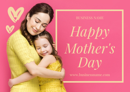 Mom and Daughter in Yellow Outfits on Mother's Day Postcard 5x7in Design Template