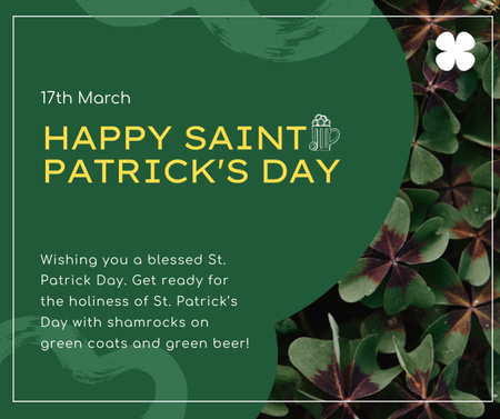 Holiday Wishes for St. Patrick's Day with Clover Facebook Design Template