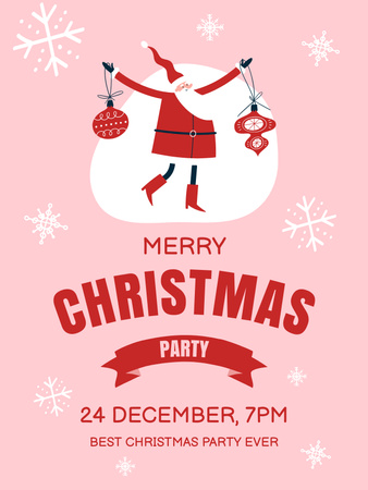 Christmas Festivity with Dancing Illustrated Santa Poster USデザインテンプレート