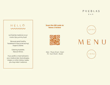 Platilla de diseño Food Menu Announcement in Pastel Colors Menu 11x8.5in Tri-Fold