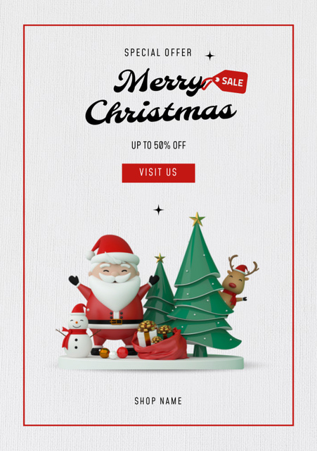 Christmas Discount For Gifts Under Tree Postcard A5 Vertical Design Template