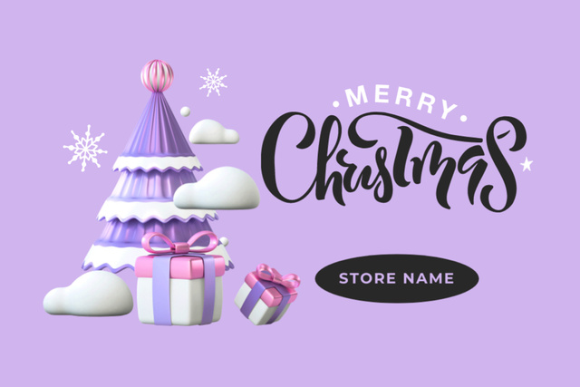 Plantilla de diseño de Christmas Cheers with Tree and Gifts in Violet Postcard 4x6in 