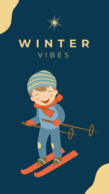 Modèle de visuel Happy Boy Skiing in Winter - Instagram Story