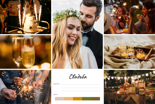 Modèle de visuel Romantic Newlyweds on Wedding day - Mood Board