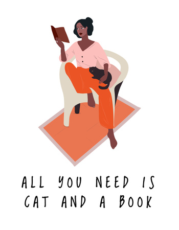 Platilla de diseño Cute Inspiration with Girl reading Book with Cat T-Shirt