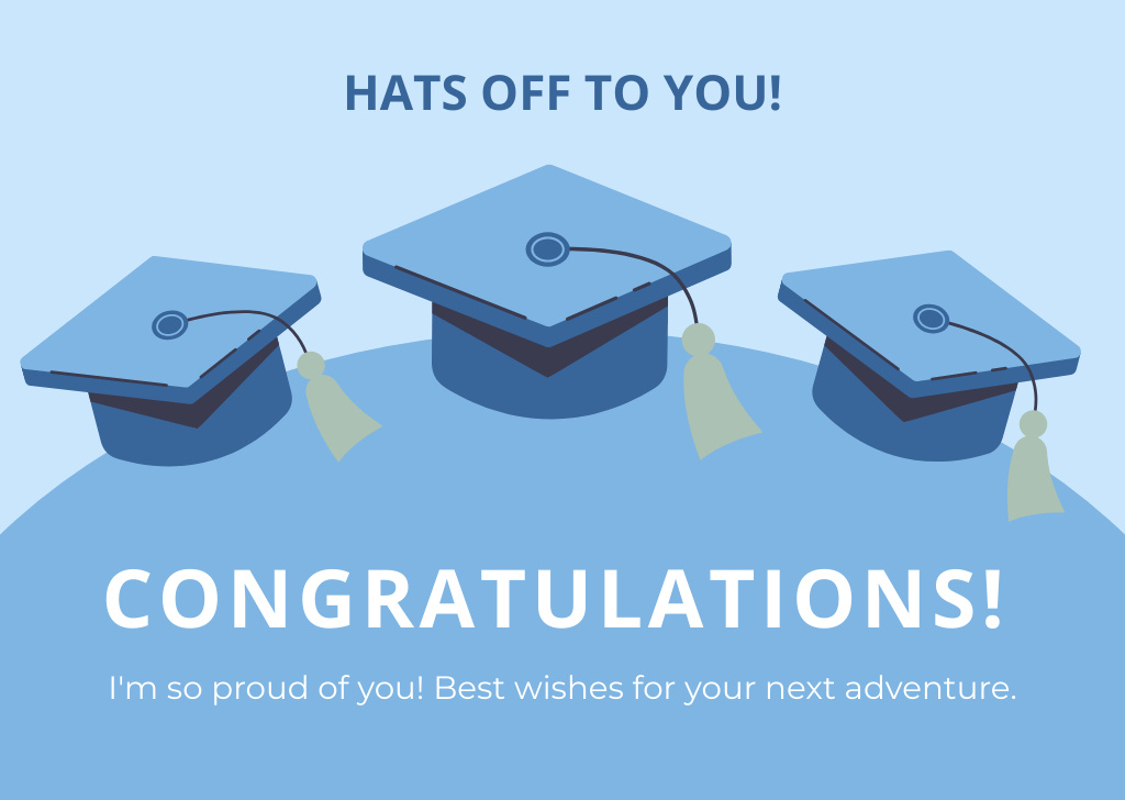 Congratulations on Graduation with Blue Academic Caps Cardデザインテンプレート