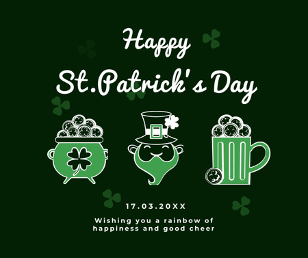 Holiday Greeting Happy St. Patrick's Day on Green Facebook Design Template