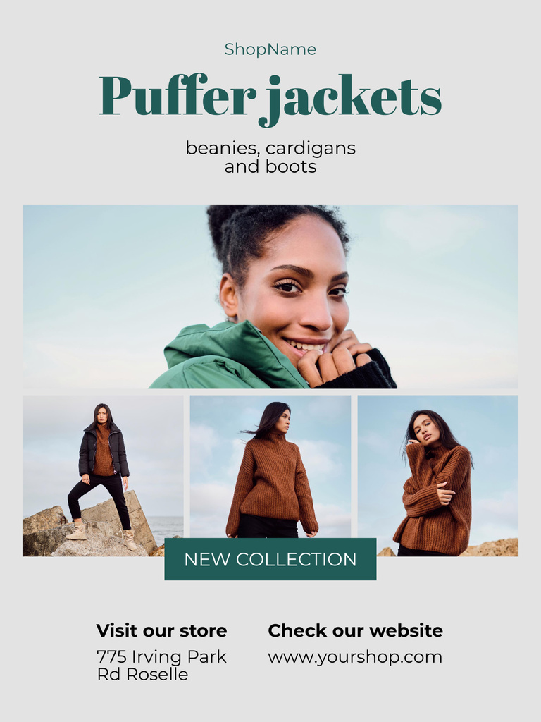 Winter Sale of Stylish Puffer Jackets Poster US – шаблон для дизайну