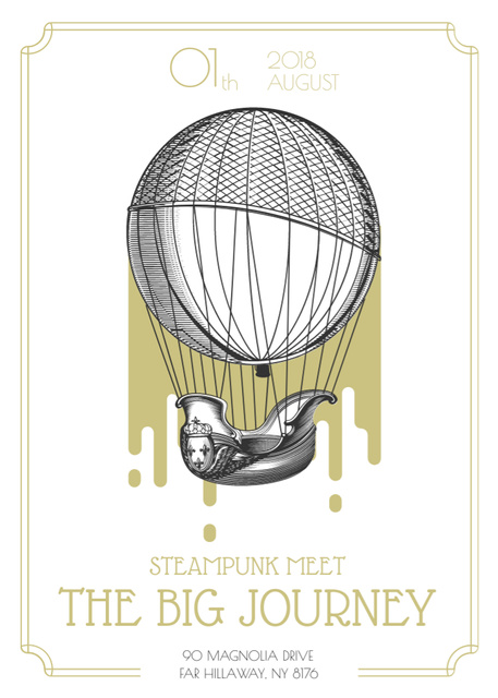 Plantilla de diseño de Steampunk event with Air Balloon Flayer 