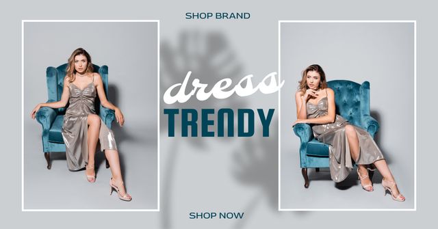 Lady Posing on Armchair for Fashion Shop Ad Facebook AD Tasarım Şablonu