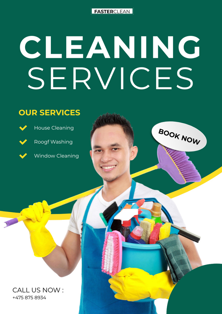 Designvorlage Cleaning Service Ad with Man in Yellow Gloves für Poster A3