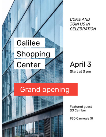 Inauguração do shopping center com prédio de vidro Flyer 8.5x11in Modelo de Design
