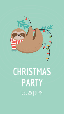 Template di design annuncio festa di natale con simpatico bradipo Instagram Video Story