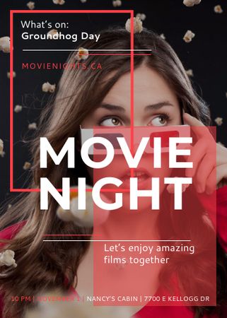 Movie Night Event Woman in 3d Glasses Invitation tervezősablon