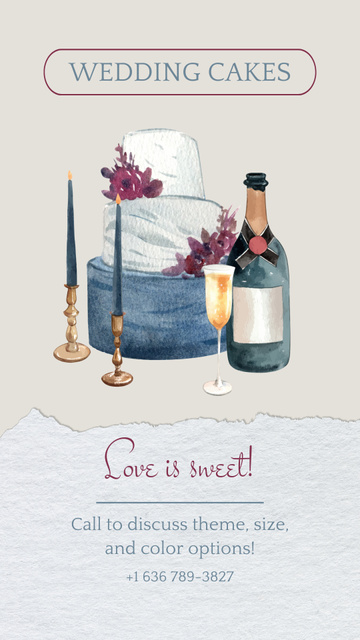 Wedding Cake Illustration With Champagne Instagram Video Story – шаблон для дизайна