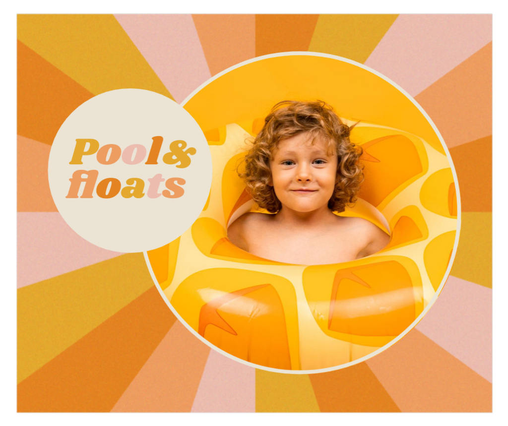 Pools and Floats Sale Offer with Cute Kid Facebook Πρότυπο σχεδίασης