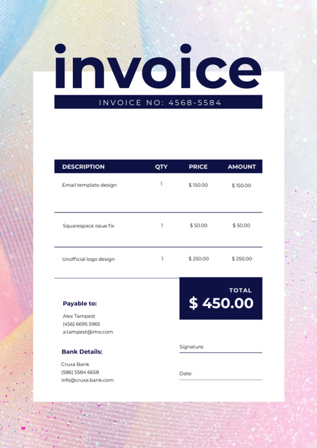 Ontwerpsjabloon van Invoice van Design Services Offer in Bright Colourful Frame