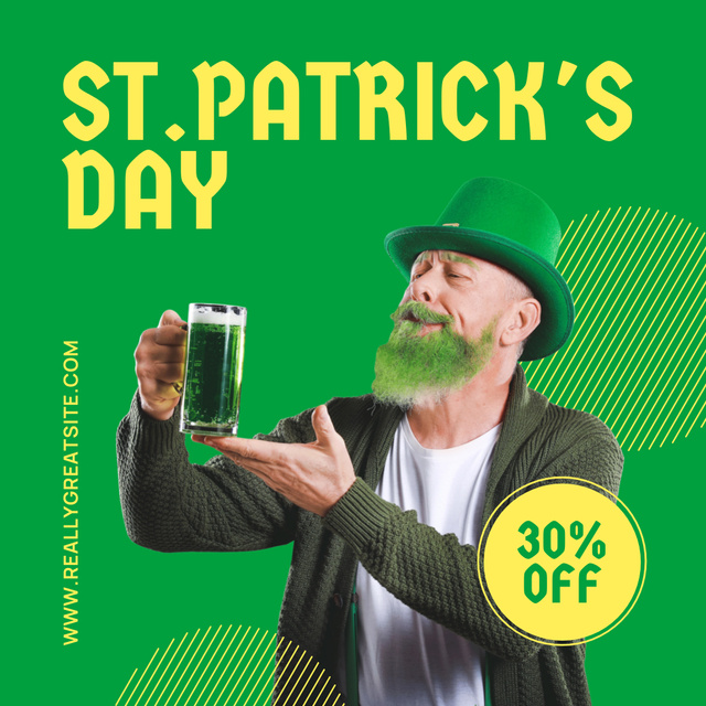 St. Patrick's Day Discount Offer with Green Bearded Man Instagram Tasarım Şablonu