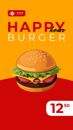 Happy Hour Offer Mouthwatering Burger Instagram Video Storyデザインテンプレート
