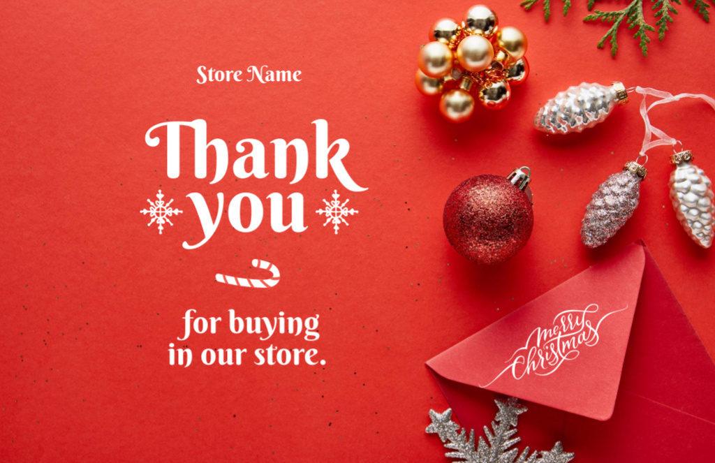 Thankful Quote with Shiny Christmas Tree Toys Thank You Card 5.5x8.5inデザインテンプレート