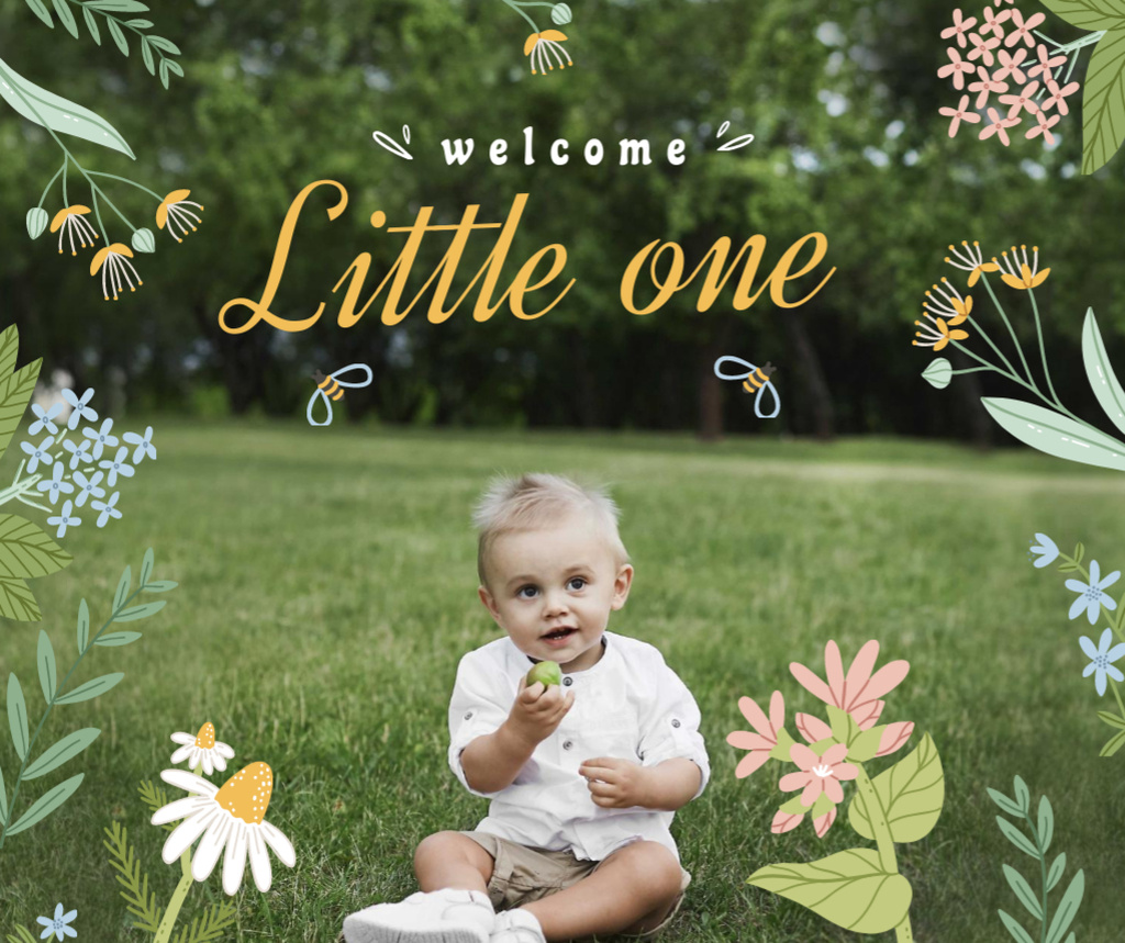 Cute Little Infant sitting on Grass Facebook Design Template