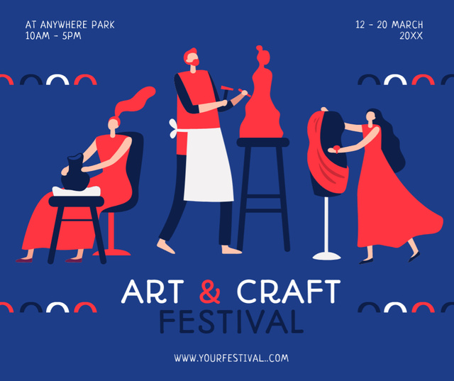 Arts And Craft Festival Announcement With Illustration Facebook Tasarım Şablonu