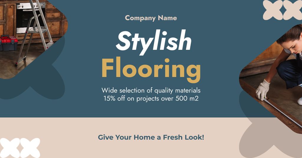 Plantilla de diseño de Services of Stylish Flooring with Woman Doing Installation Facebook AD 
