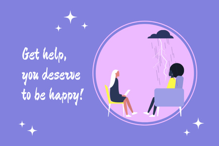 Designvorlage Holen Sie sich ein Angebot für psychologische Hilfe auf Purple für Postcard 4x6in