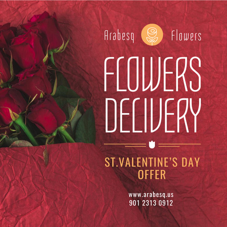 Valentine's Day Flowers Delivery in Red Instagram Design Template