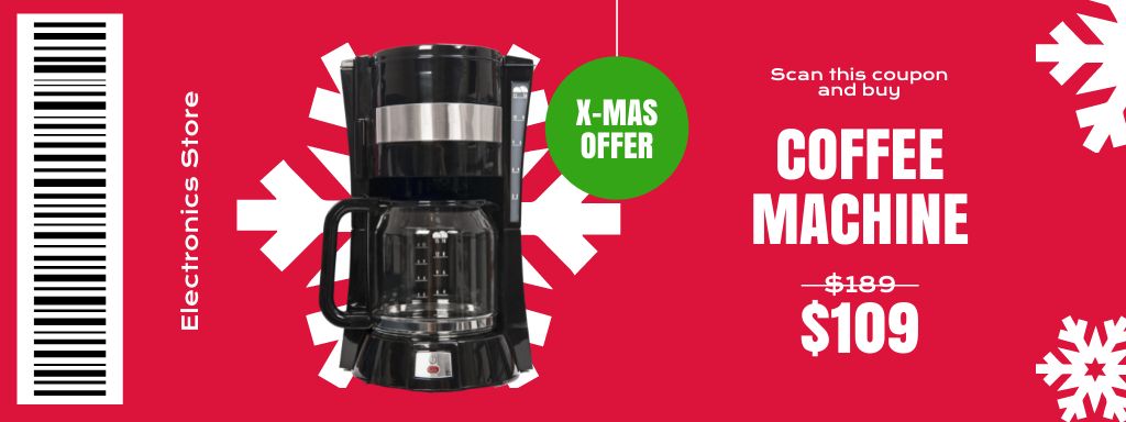 Comfy Coffee Machine Offer on Christmas Coupon Design Template