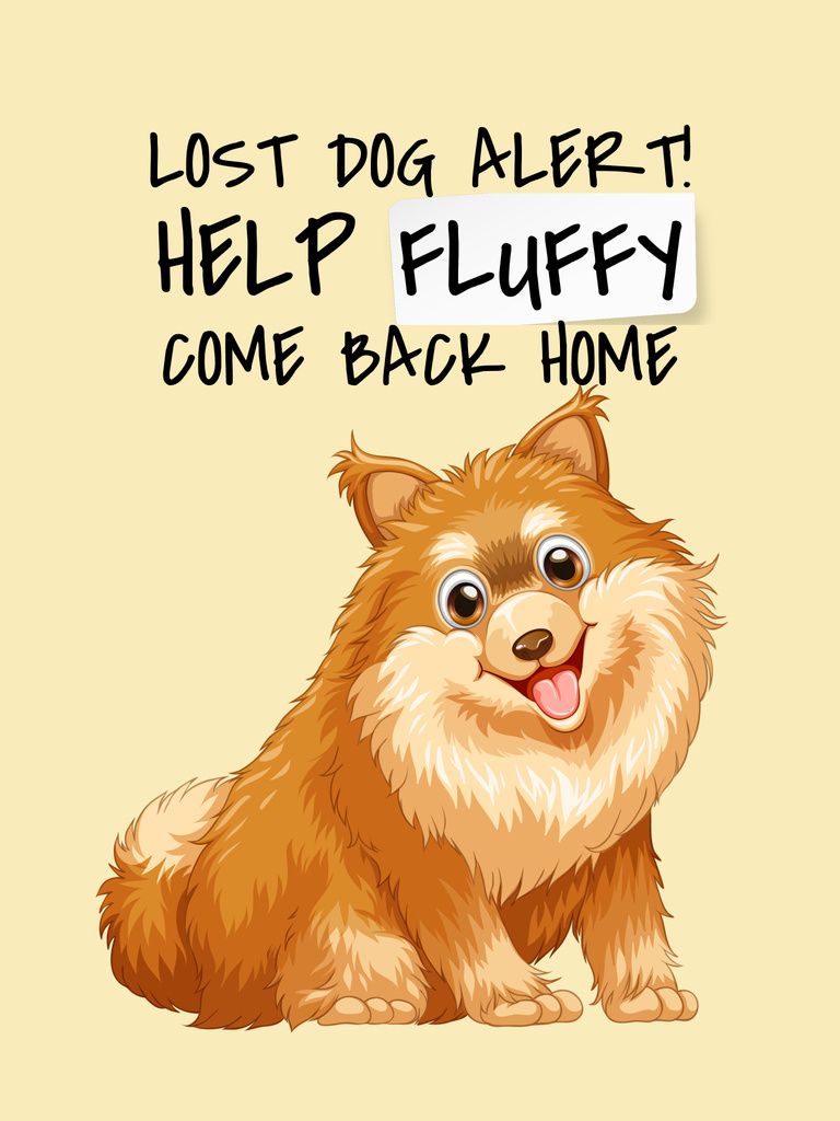Ontwerpsjabloon van Poster 36x48in van Cute Illustration of Lost Dog And Appeal To Help