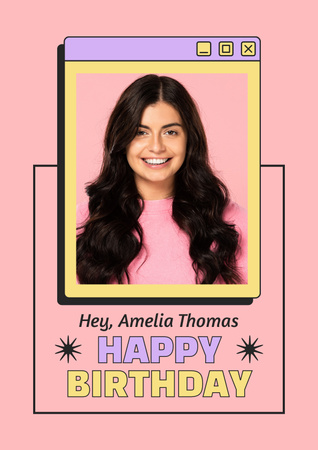 Ontwerpsjabloon van Poster van Verjaardag van lachende jonge brunette