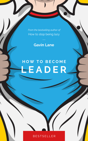 Süper Kahraman Gömlekli Adamla İşadamları İçin Liderlik Kursları Book Cover Tasarım Şablonu