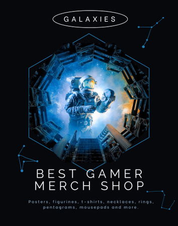 Best Video Game Store Offer with Astronaut Poster 22x28in Design Template