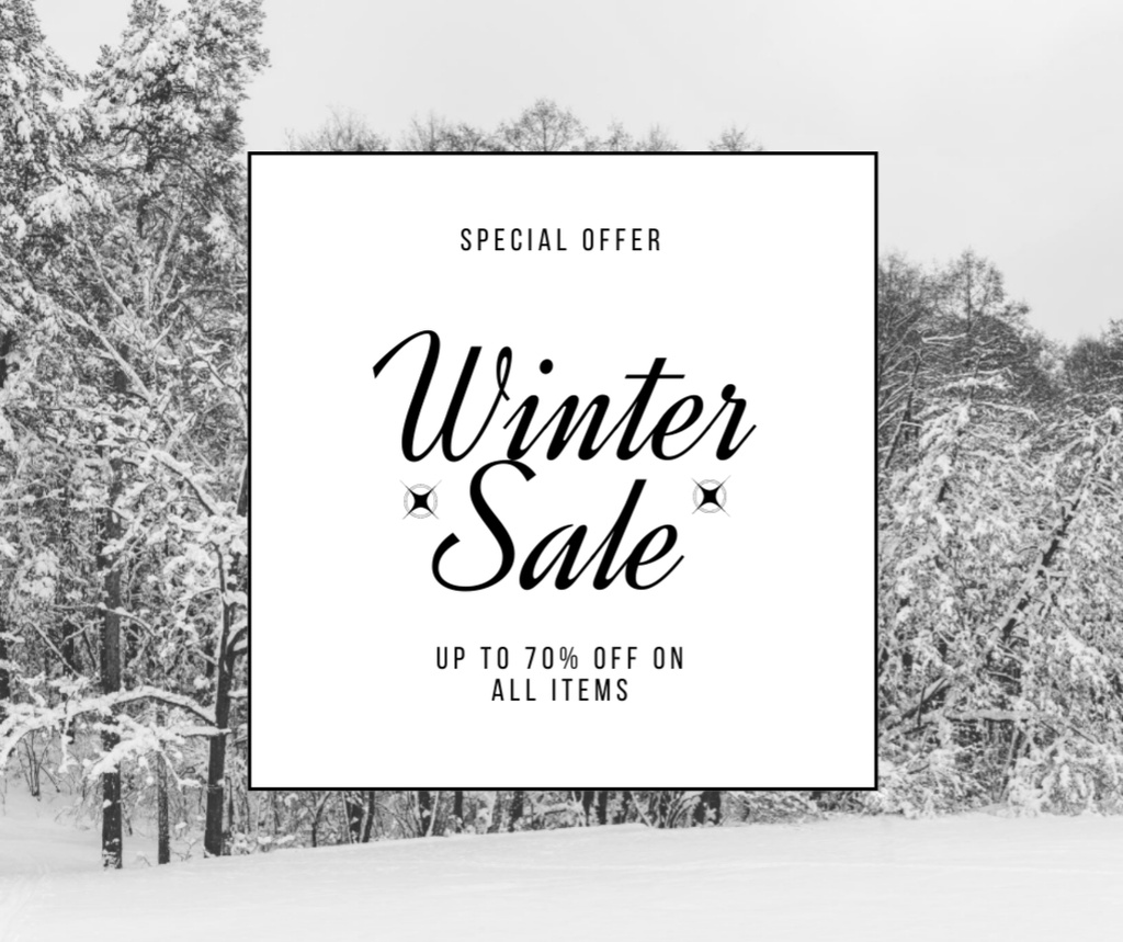 Seasonal Big Sale Snowy Forest Landscape Facebook tervezősablon
