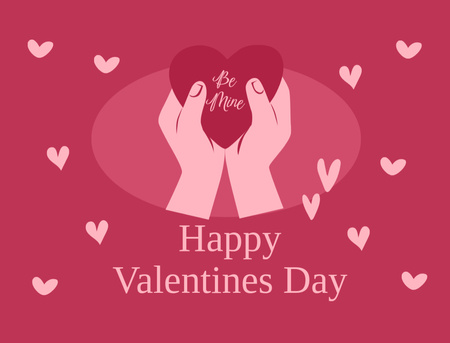 Valentine's Day Wishes with Hands Holding Heart on Pink Postcard 4.2x5.5in – шаблон для дизайна