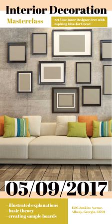 Interior decoration masterclass with Sofa in room Graphic Design Template