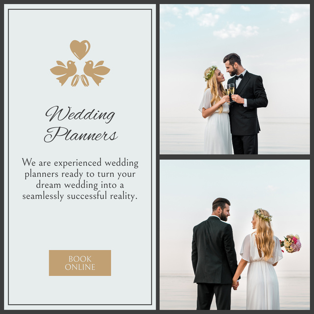 Collage with Happy Newlyweds Instagram Design Template