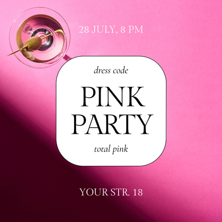 Designvorlage Trinkparty mit Total Pink Dresscode für Instagram