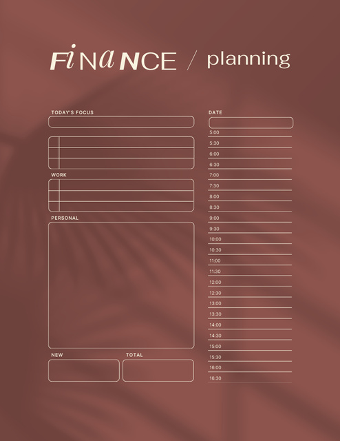 Daily Financial Planner Notepad 8.5x11in Tasarım Şablonu